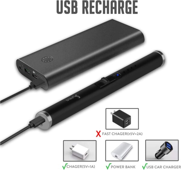 SUPRUS Lighter Electric Candle USB Type C Rechargeable Lighter with Upgraded LED Battery Display Safety Switch Flameless Plasma Windproof for Cooking BBQs Fireworks