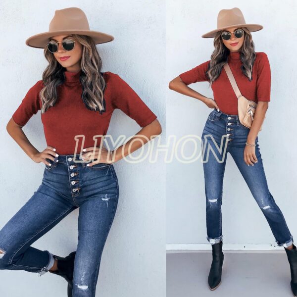 LIYOHON Womens Tops Dressy Casual Cute Tops Mock Turtleneck Business T Shirts Outfits 2025