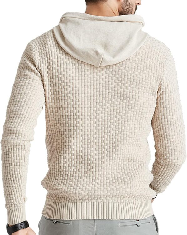 Zaitun Mens Hooded Sweatshirt Long Sleeve Solid Knitted Hoodie Pullover Sweater