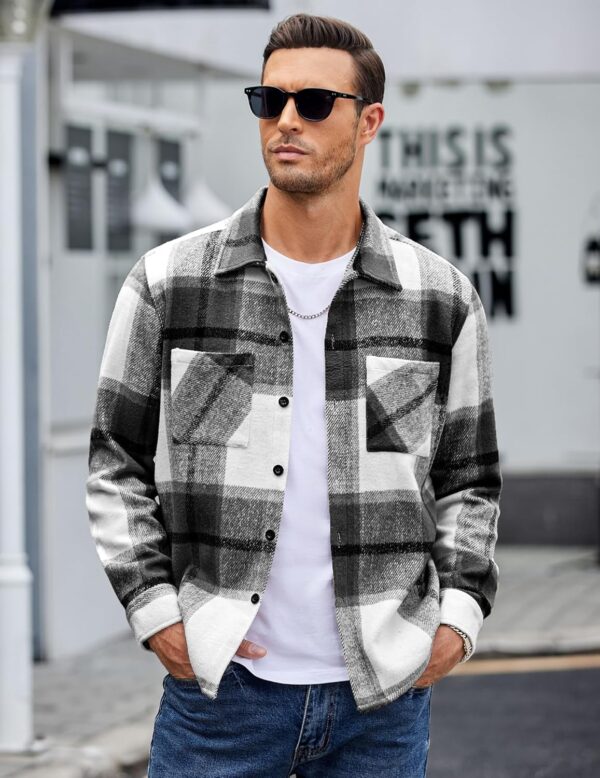COOFANDY Men's Flannel Shirts Casual Button Down Plaid Shirt Jacket Long Sleeve Fleece Shacket with Pockets