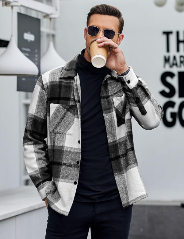 COOFANDY Men's Flannel Shirts Casual Button Down Plaid Shirt Jacket Long Sleeve Fleece Shacket with Pockets