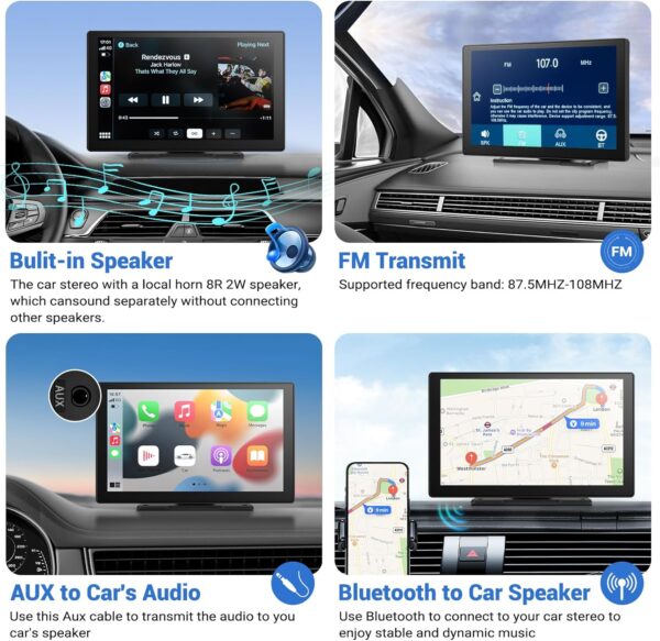 Wireless Apple Carplay Screen for Car 4K Dash Cam, 9" Portable Apple Carplay & Android Auto Car Stereo, with 1080p Backup Camera, GPS Navigation/Mirror Link/Voice Control/Bluetooth
