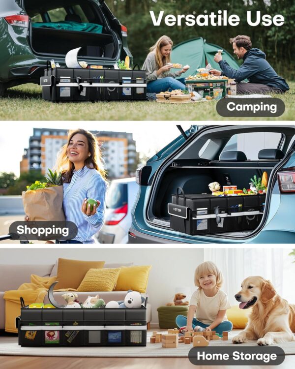 HOTOR Trunk Organizer for Car - Car Organizer with Built-In Leakproof Car Cooler, Collapsible Trunk Organizer with Cooler for Car, SUV, Sedan, with Base Panel (3 Compartments, Black),31.9"×12.6"×10.6”
