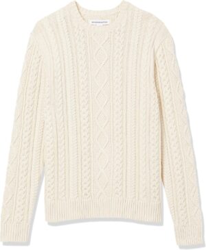 Amazon Essentials Men's Long-Sleeve 100% Cotton Fisherman Cable Crewneck Sweater