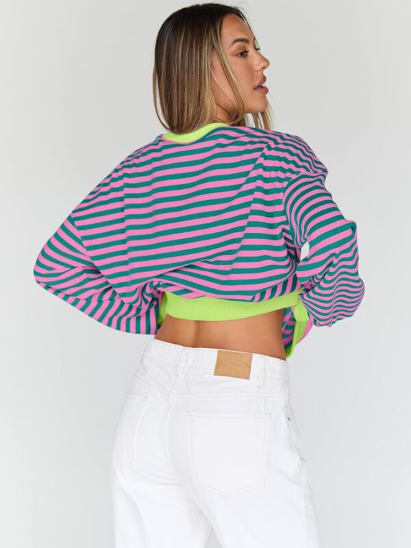 Trendy Queen Oversized Sweatshirt for Women 2024 Fall Crewneck Striped Long Sleeve Shirts Hoodies Preppy Top Y2K Outfits