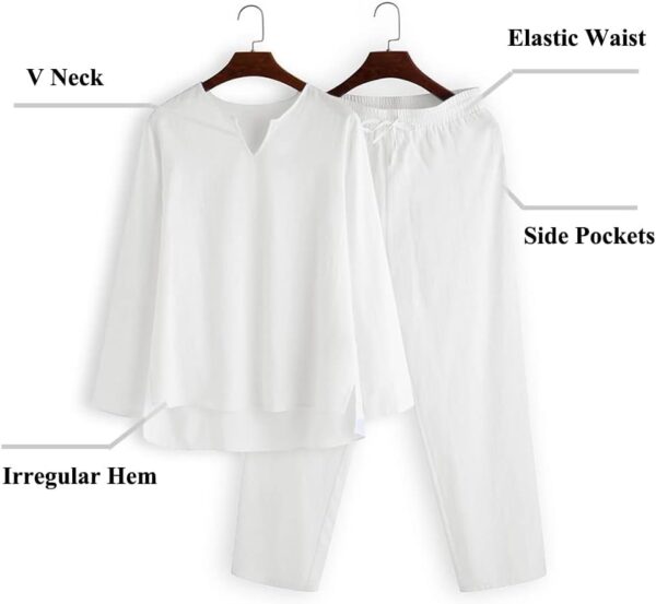 COOFANDY Men's 2 Pieces Cotton Linen Set Henley Shirt Long Sleeve and Casual Beach Pants Summer Yoga Outfits