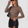 AUTOMET Womens Long Sleeve Shirt Basic Crop Tops Fall Fashion Underscrubs Layer Slim Fit Winter Clothes