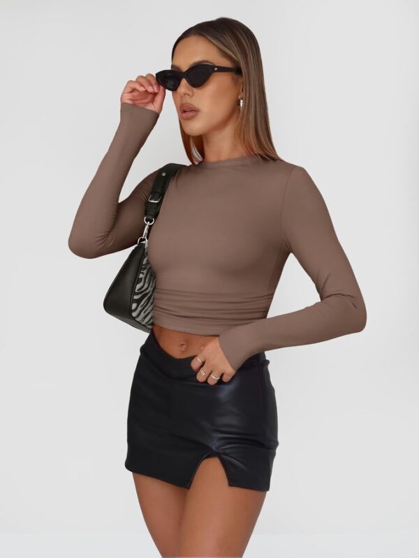 AUTOMET Womens Long Sleeve Shirt Basic Crop Tops Fall Fashion Underscrubs Layer Slim Fit Winter Clothes