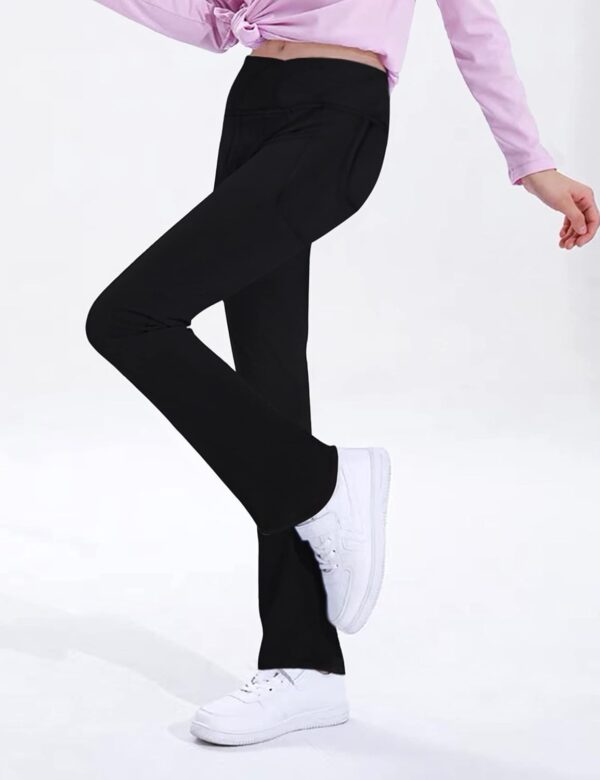 Girls' Leggings Cross Flare Pants with Pockets Black Soft Stretchy High Waisted Pants for Kids Child Yoga Dance
