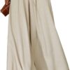 Dokotoo Pants for Women Casual Elastic Waist Wide Leg Pants with Pockets