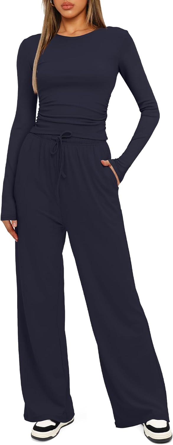 Darong Women's 2 Piece Sets Fall Outfits Long Sleeve Wide Leg Tracksuits Casual Lounge Set Matching Sets