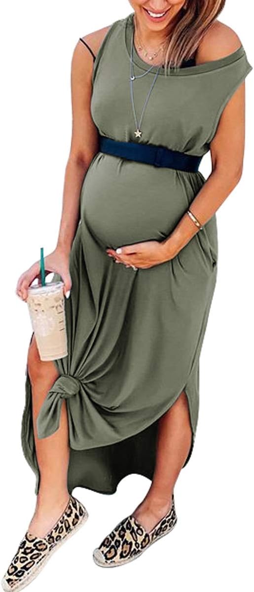 ANRABESS Women Casual Loose Sundress Sleeveless Split Maxi Long Beach Shirt Dress Travel Vacation 2025 Summer Outfits