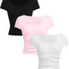 SOLY HUX Girl's Short Sleeve T Shirts 3 Piece Basic Scoop Neck Tees Slim Fit Casual Summer Tops