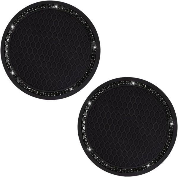 SUNCARACCL Car Cup Holder Coaster, 2 Pack Universal Bling Vehicle Insert (2.75" Diameter), Crystal Rhinestone Car Interior Accessories (Black with Black Diamond).