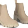 Athlefit Women's Chelsea Boots Fashion Lug Sole Chunky Heel Slip on Elastic Ankle Booties
