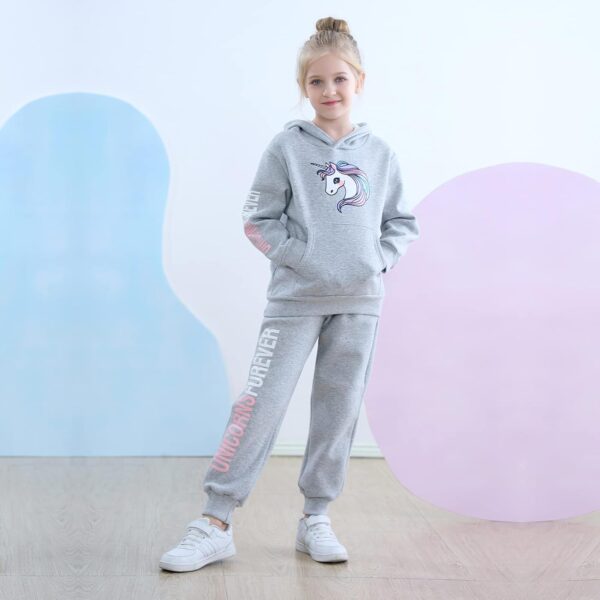 Girls Long Sleeve Hooddie Sweatshirt and Jogger Pants Winter Outfits Unicorn 6-11 Years