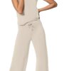 SAMPEEL Two Piece Sets for Women Summer Outfits Lounge Sets Mock Neck Tops Wide Leg Crop Pants Vacation Travel Outfits