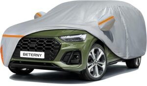 Car Cover for 2009-2024 Audi Q5/SQ5, Waterproof Custom-fit All Weather Sun Rain UV Dust Snow Protection Outdoor Q5 Full Car Cover with Door Zipper and Cotton Lining-Gray