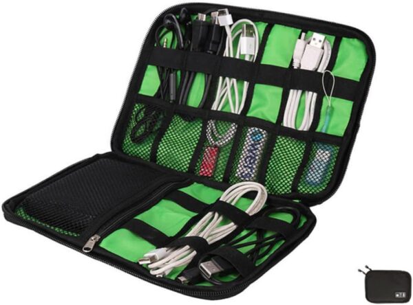HOMSFOU Waterproof USB Cable Storage Bag for Travel Electronics Accessories Organizer Black Digital Gadget Case for Cables and Tech Essentials