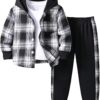 Toddler Boy Clothes Plaid Hooded Shirt - 2 Piece Outfit: Button Front Toddler Hoodie & Sweatpants Set (3~7 years)