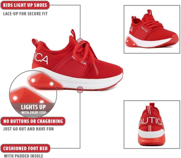 Nautica Kids Light Up Flashing Sneaker Athletic Running Shoes Lace-Up/Bungee/Slip-on |Boy - Girl|(Little Kid/Big Kid) Kappil Parks Neave Lights