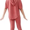 LecGee Kid Girl Summer Hoodie Sets Ribbed Knit Short Sleeve Sweatshirt Legging Pants 2 Piece Outfit Tracksuits Sweatsuit