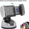 27PCS Bling Car Accessories Set for Women, 15 Inch Reinestone Crystal Steering Wheel Covers License Plate Frame USB Charger Phone Holder Coasters, Vehicle Decorations, Universal Fit（Pink）