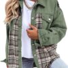 SHEWIN Women's Oversized Denim Jacket Casual Long Sleeve Button Down Plaid Shacket Boyfriend Jean Jacket With Pockets
