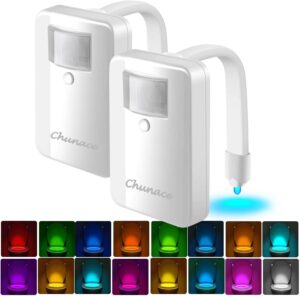 2 Pack Toilet Night Lights with Motion Activated Sensor,16-Color Changing LED Inside Toilet Bowl Nightlight, Cool Stuff for Bathroom Accessories Decor, Unique Gadgets for Men and Kids Brithday Gifts