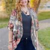 Women's Floral Print Puff Sleeve Kimono Cardigan Loose Cover Up Casual Blouse Tops