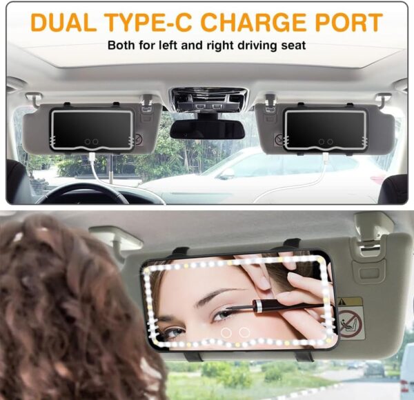 Car Mirror Vanity, Rechargeable Makeup Car Visor Mirror, 62 Leds & 3 Light Modes, Car Mirror with Dimmable Touch Screen, car vanity mirror with lights, Interior Mirrors，NEYEUCI (Black, 1)