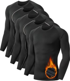 5 or 4 Pack Men's Thermal Compression Shirt Fleece Lined Long Sleeve Athletic Base Layer Cold Weather Gear Workout Top
