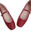 TN TANGNEST Leather Flats for Women Comfortable Square Toe Slip On Flats Soft Work Flats Retro Mary Jane Flats