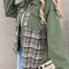 SHEWIN Women's Oversized Denim Jacket Casual Long Sleeve Button Down Plaid Shacket Boyfriend Jean Jacket With Pockets