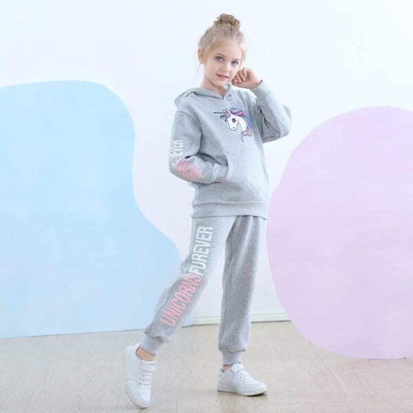 Girls Long Sleeve Hooddie Sweatshirt and Jogger Pants Winter Outfits Unicorn 6-11 Years