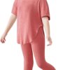 LecGee Kid Girl Summer Hoodie Sets Ribbed Knit Short Sleeve Sweatshirt Legging Pants 2 Piece Outfit Tracksuits Sweatsuit