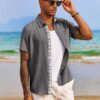 COOFANDY Men's Button Down Shirts Short Sleeve Casual Shirts Summer Beach Shirts Vacation Wedding Shirts with Pocket
