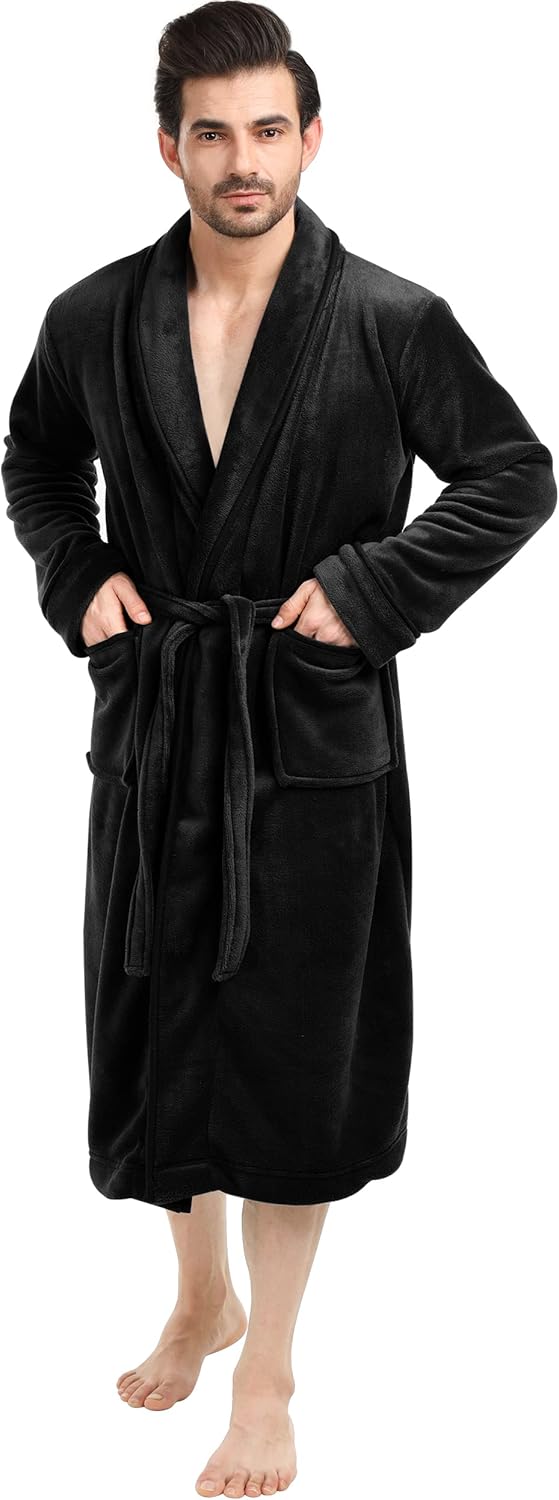 NY Threads Luxurious Men's Shawl Collar Fleece Bathrobe Long Spa Robe