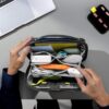 tomtoc Electronic Organizer Accessory Tech Pouch for MacBook Charger, Cables, Power Bank, Hard Drive, Cords, Water-resistant Storage Bag with a Card Slots for USB Adapter, Memory Card, Navy Blue