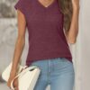 AUTOMET Womens V Neck Cap Sleeve Tshirts Casual Tops Cute T Shirts Summer Clothes Vintage Basics Tee