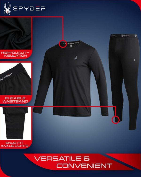 Spyder Men's Thermal Underwear Set - 2 Piece Brushed Back Fleece Lined Long Johns Base Layer Set for Men (Sizes: S-XL)