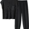 ANRABESS Women's Two Piece Outfits Knit Sweater Vest Crop Top Pants Lounge Matching Tracksuit Sweatsuit Travel Clothes Sets