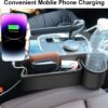 Car Seat Gap Filler Organizer with Cup Holder, 2 Pack Adjustable Leather Car Side Seat Storage Box, Multifunction Interior Storage Organizer for Phones Keys Sunglasses Cards, Black