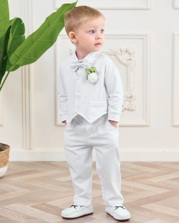 Coco&RARA Baby Boy Clothes Suits Infant Tuxedo Gentleman Outfits, Formal Dress Shirt+Vest+Corsage+tie+Pants Baby Suit Sets