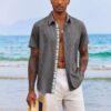 COOFANDY Men's Button Down Shirts Short Sleeve Casual Shirts Summer Beach Shirts Vacation Wedding Shirts with Pocket