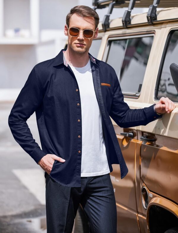 COOFANDY Men's Casual Dress Shirt Button Down Shirts Long-Sleeve Plaid Collar Denim Work Shirt