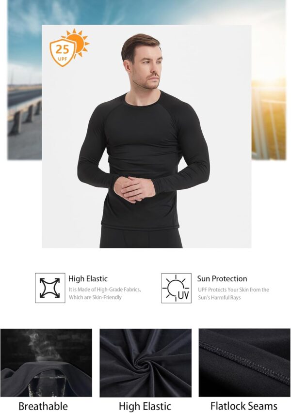 5 Pack Men's Compression Shirts Long Sleeve Athletic Workout Sports Undershirt Base Layer Top for Winter