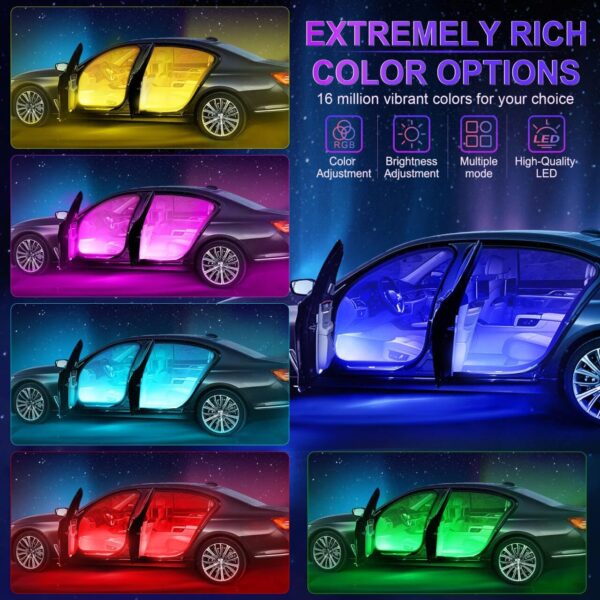 LivTee Accent Interior Car Lights, Smart Car Interior Lights with App Control, RGB LED Lights with Music Mode and DIY Mode, 2 Lines Design LED Lights for Cars with Charger, Car Accessories for Women