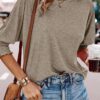 Dokotoo Women's 2025 Fashion Tops 3/4 Sleeve T-Shirts Cute Crewneck Basic Business Tees Blouses