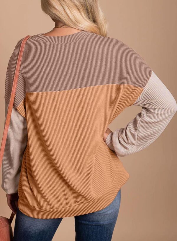 Dokotoo Womens Fashion 2025 Color Block Long Sleeve Crewneck Knitted Casual Loose Pullover Shirts Tops